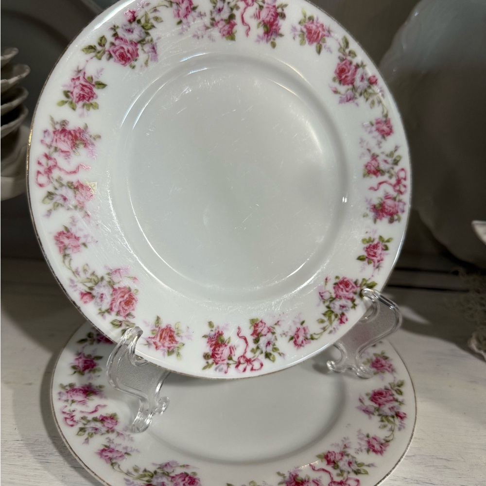 SILESIA China Saucer Plates w/Ribbon & Floral